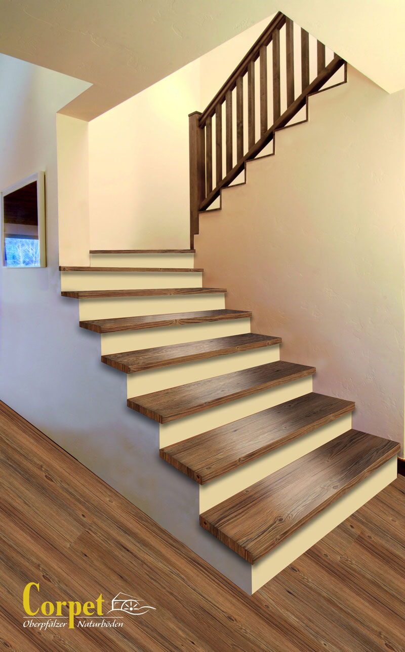Designfußboden von Corpet im Eingangsbereich mit einer Treppe